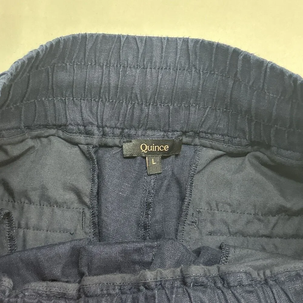 Quince European 100% Linen Deep Navy Wide Leg Pants Womens Sz L Beach Coastal